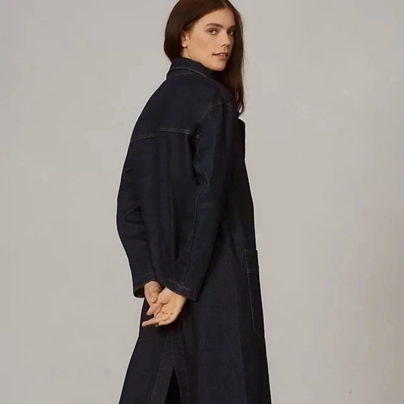 Pilcro Polished Denim Trench Coat Jean Jacket Longline Anthropologie NWOT Medium - Picture 3 of 9